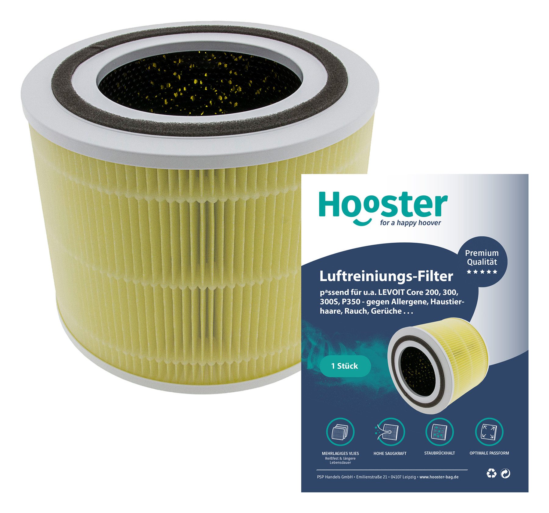 Hooster Luftfilter 1 Filter kompatibel mit LEVOIT H13 Core 300s / Core 300, Ersatzfilter speziell gegen Haustier- und Küchengerüche