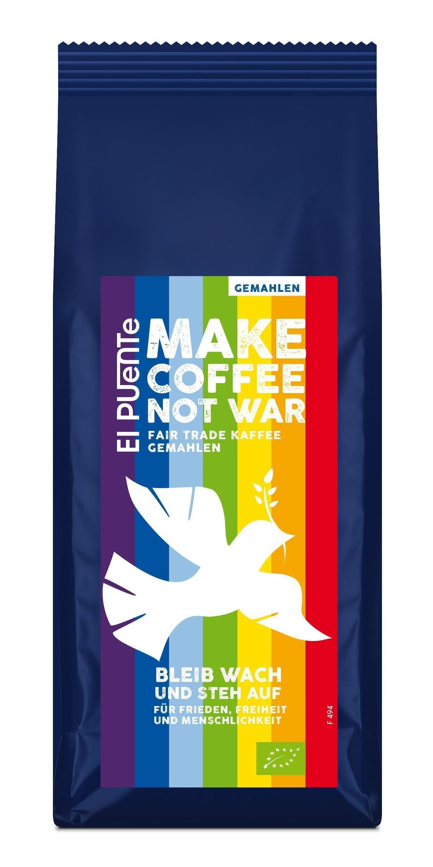 El Puente Kaffee Make Coffee not War - Bio-Kaffee gemahlen 250 g, Fair Trade, Vegan, Handmade