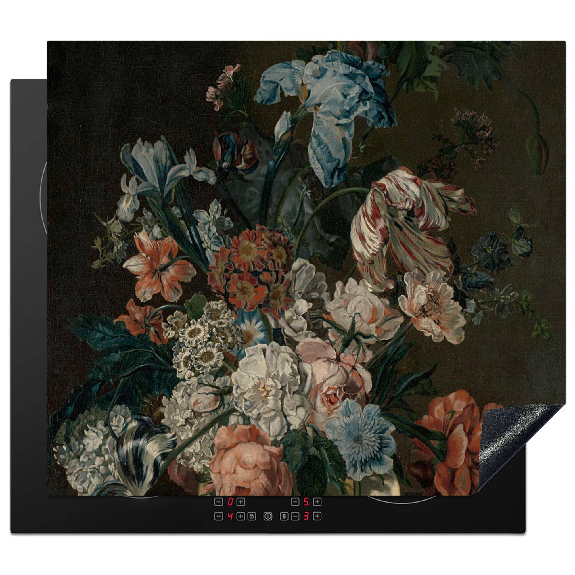 MuchoWow Herdblende-/Abdeckplatte Stilleben mit Blumen - Gemälde von Cornelia van der Mijn, Vinyl, (1 tlg), 59x52 cm, Ceranfeldabdeckung für die küche, Induktionsmatte