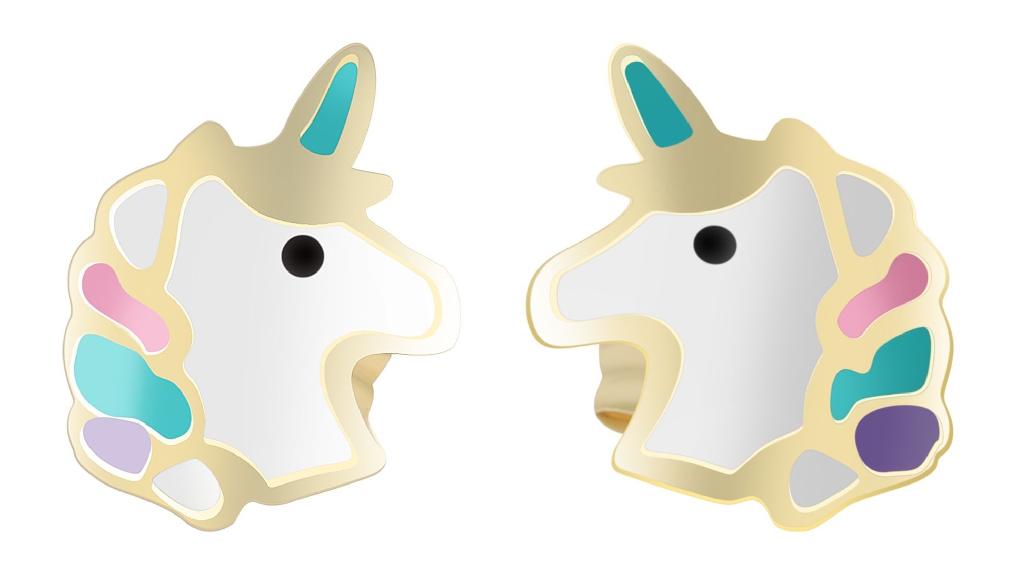 Paar Ohrhänger Ohrringe – Ohrstecker Einhorn aus 333 Gold mit Emaille