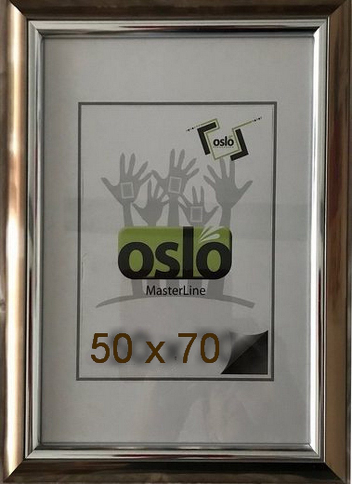 Oslo MasterLine Einzelrahmen Bilderrahmen Kunststoff Innenleiste glänzend Echtglas Becker+Hach FSC, 50x70 bronze - Innenleiste silber glänzend