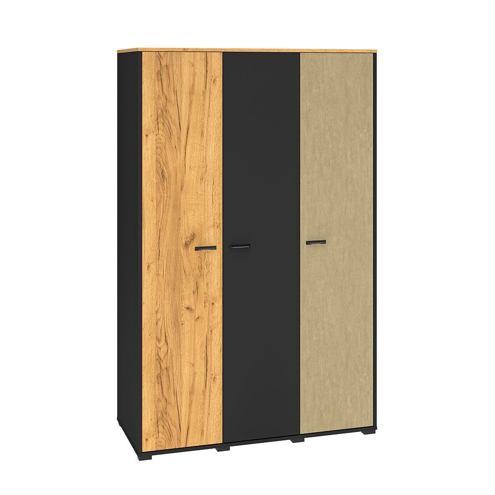 Kleiderschrank 2 sandfarben, ca. CASPER-131 Eiche, Kleiderstangen, schwarz, Lomadox 120/190/55cm