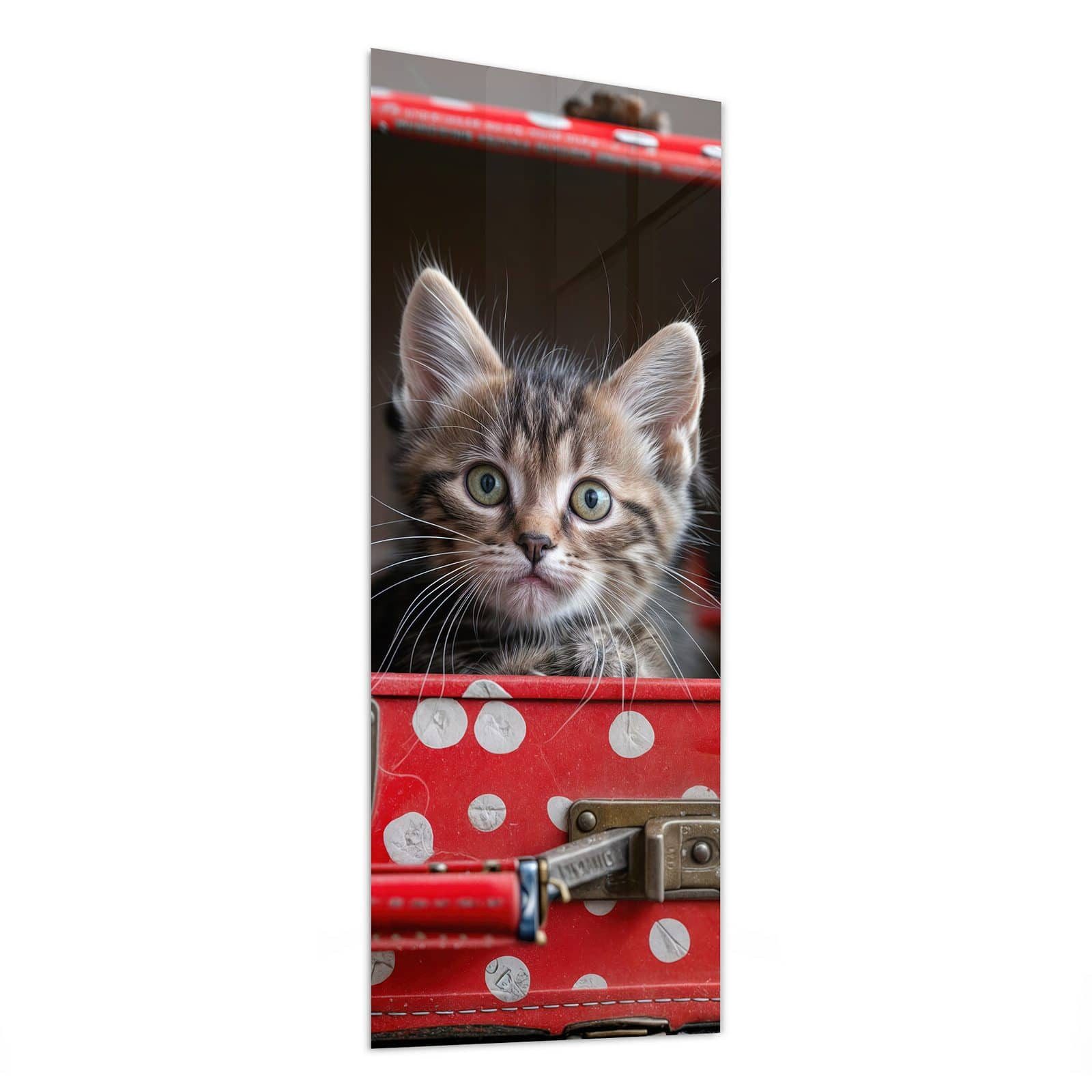 Primedeco Glasbild Wandbild Katzen im Koffer mit Aufhängung, Tierwelt (21 verschiedene Größen, 1 St), Elegante Aufhängung