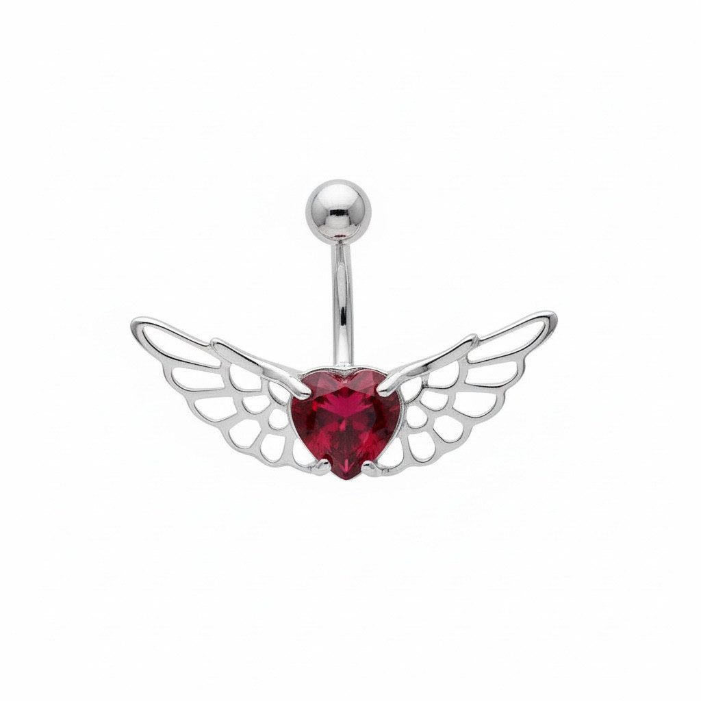 Bauchnabelpiercing 925 Silber Bauchnabelpiercing mit Herz Engelsflügeln – 316L Steg SBB49