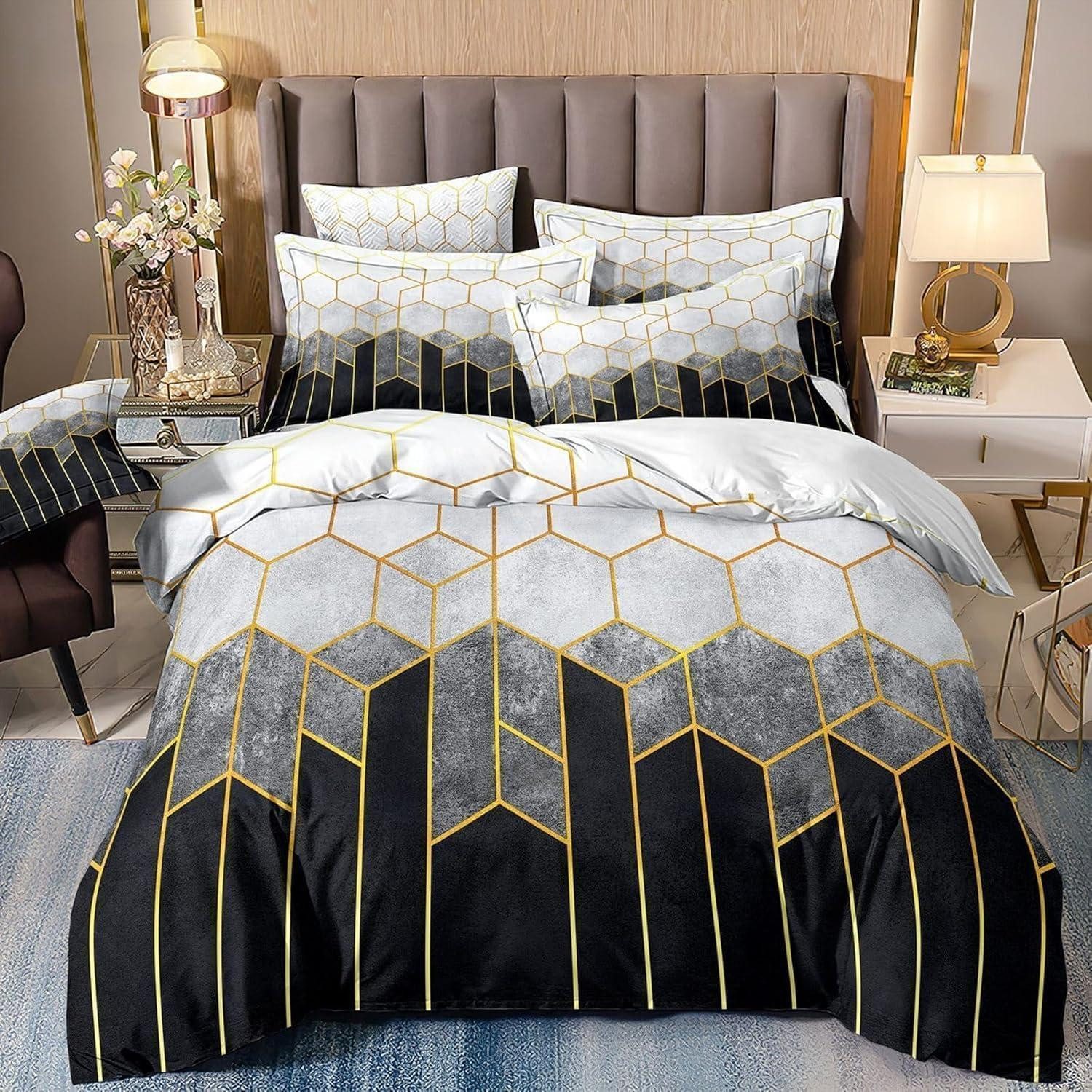 LuxusKollektion Jugendbettwäsche Bettwäsche 135x200 cm Geometrie Schwarz Weiß