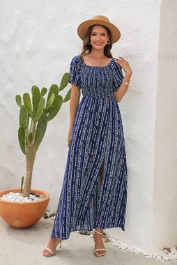 BlauWave Strandkleid Bohemia Kleid Streifen Puffärmel Kleid (1-tlg) Casual Sommerkleid