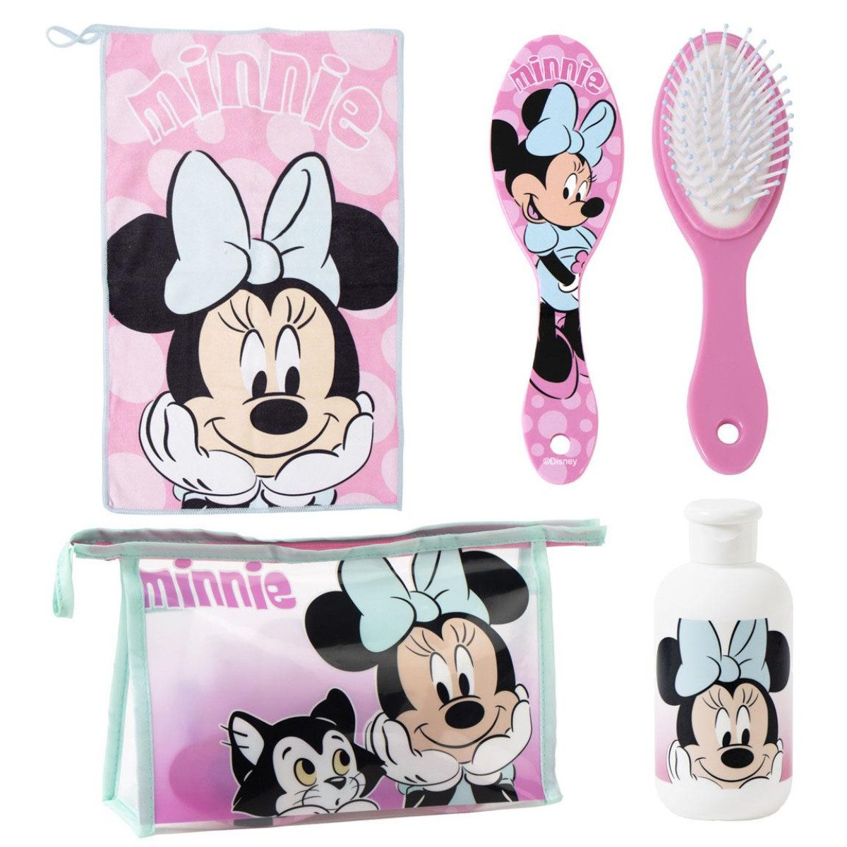 Disney Minnie Mouse Kulturbeutel - Kinder Waschset Haarbürste Handtuch Travel Zubehör (3-tlg)