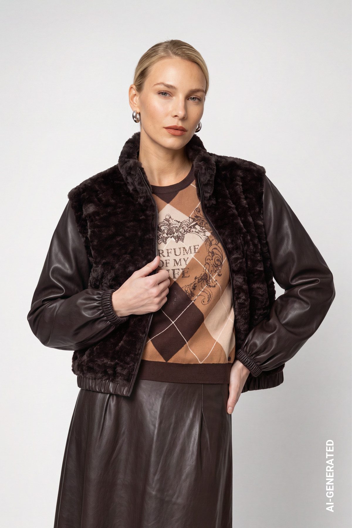 Monari Fellimitatjacke Jacke fake fur + Lederimit Regular fit mit Stehkragen