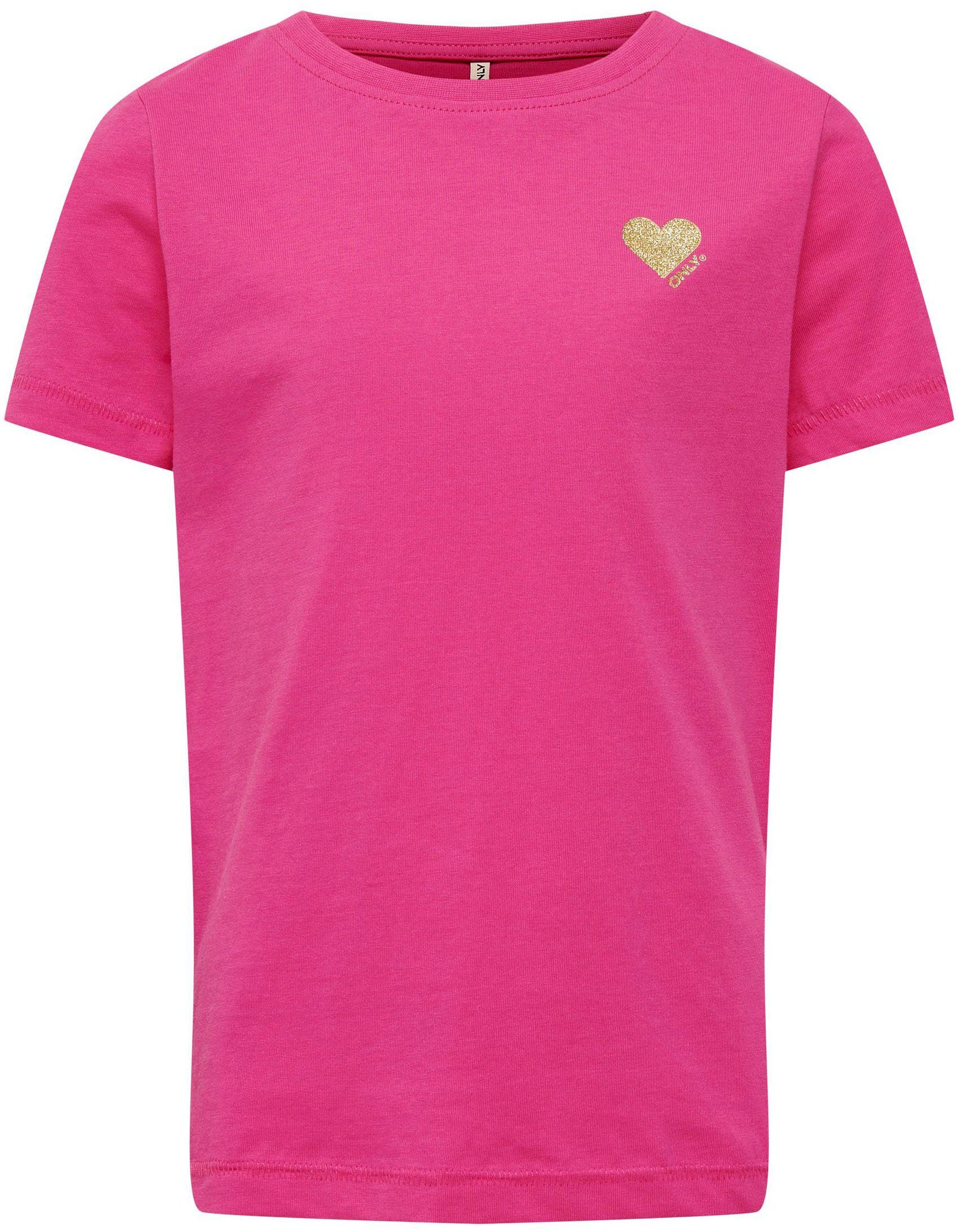 KIDS ONLY Kurzarmshirt KOGKITA S/S LOGO TOP JRS NOOS mit Glitzerdruck Fuchsia Purple