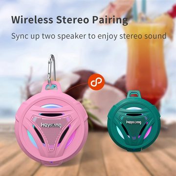 HEYSONG Stereo Lautsprecher (Bluetooth, 5 W, mit 360° Sound Tragbarer LED Licht Kabelloser Box IPX7 Wasserschutz)