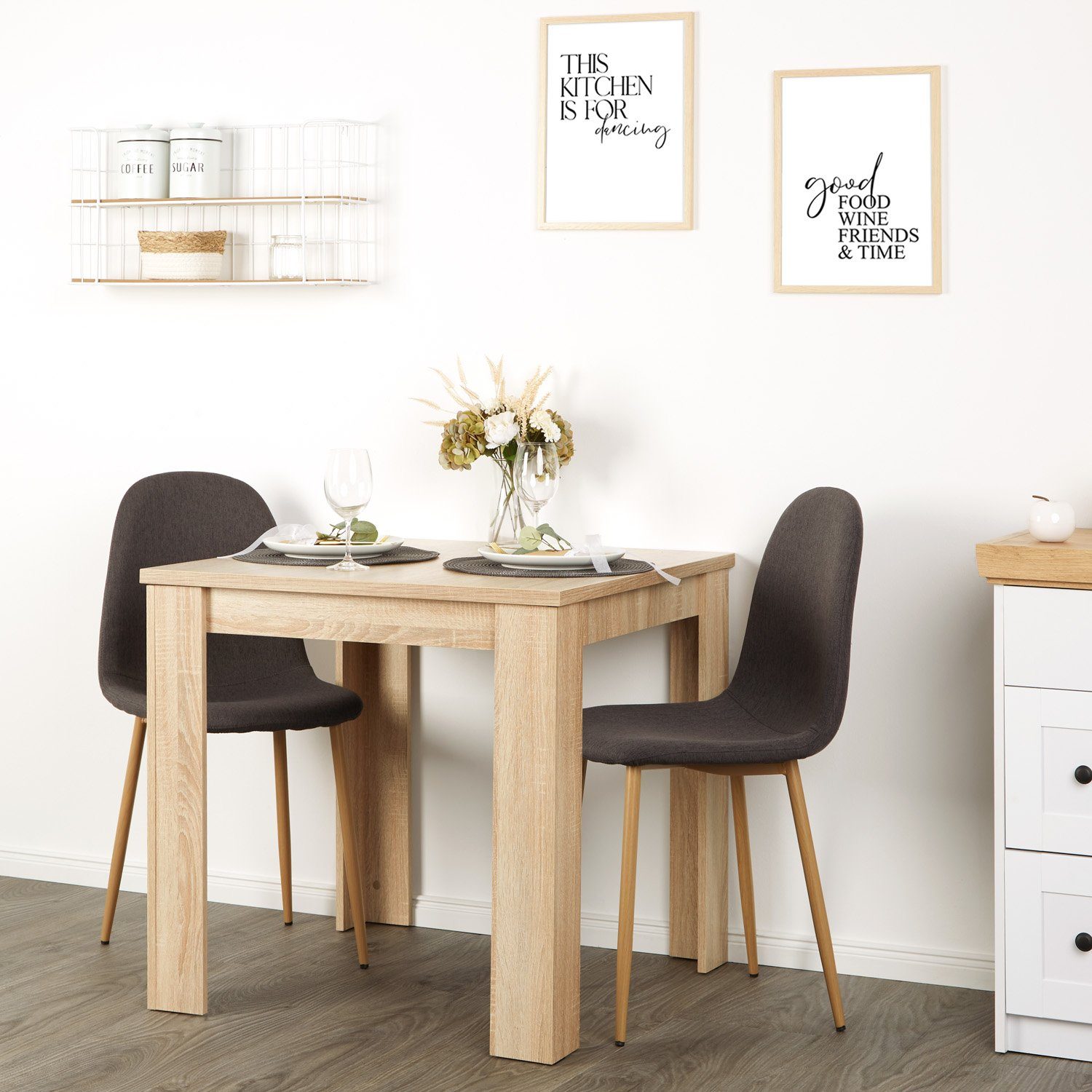 Homestyle4u Essgruppe Esstisch 80x80 2 Stühle Grau Braun Holz