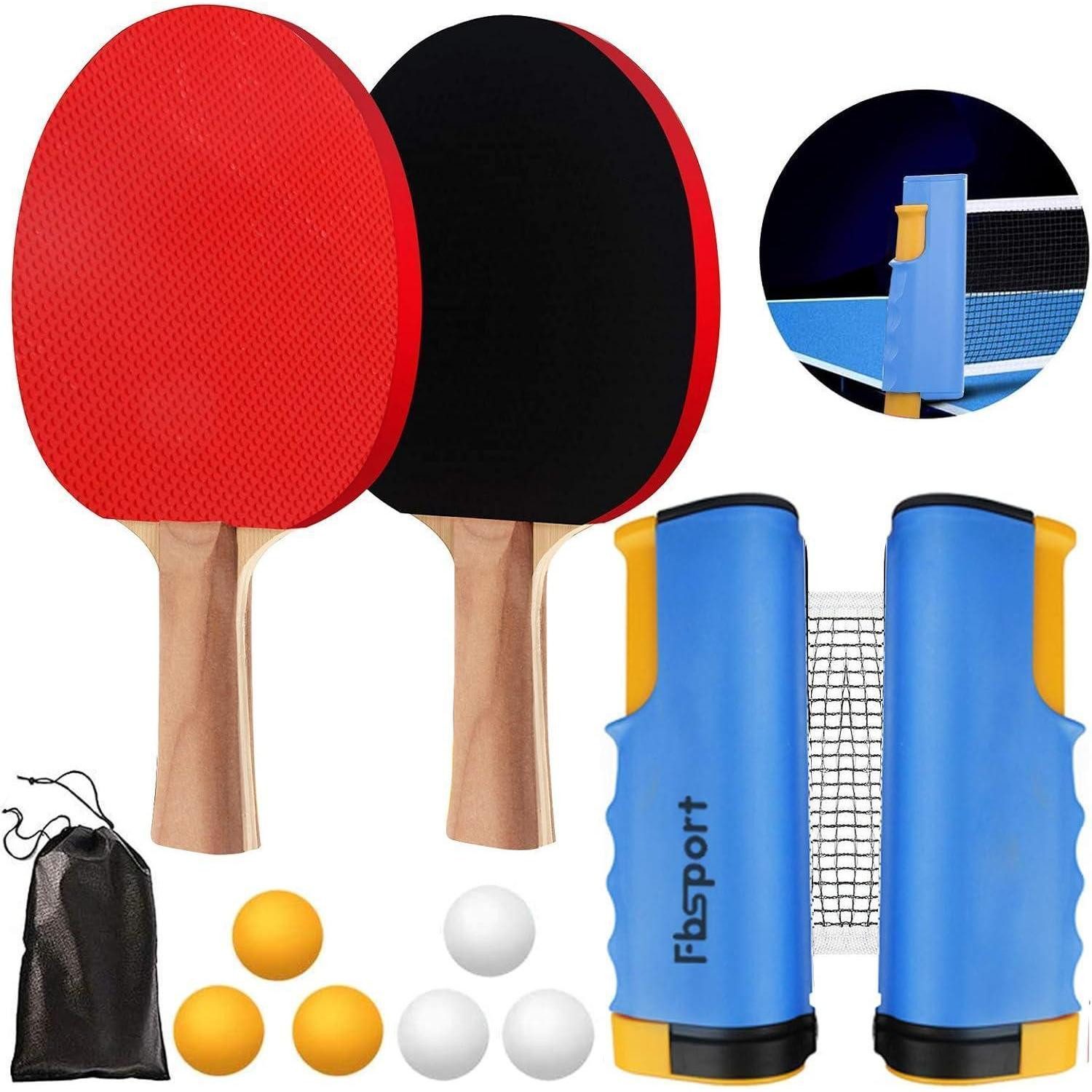 Tischtennisschläger Tischtennisset Profi 2 Schläger Netz 6 Bälle Tasche Indoor Blau
