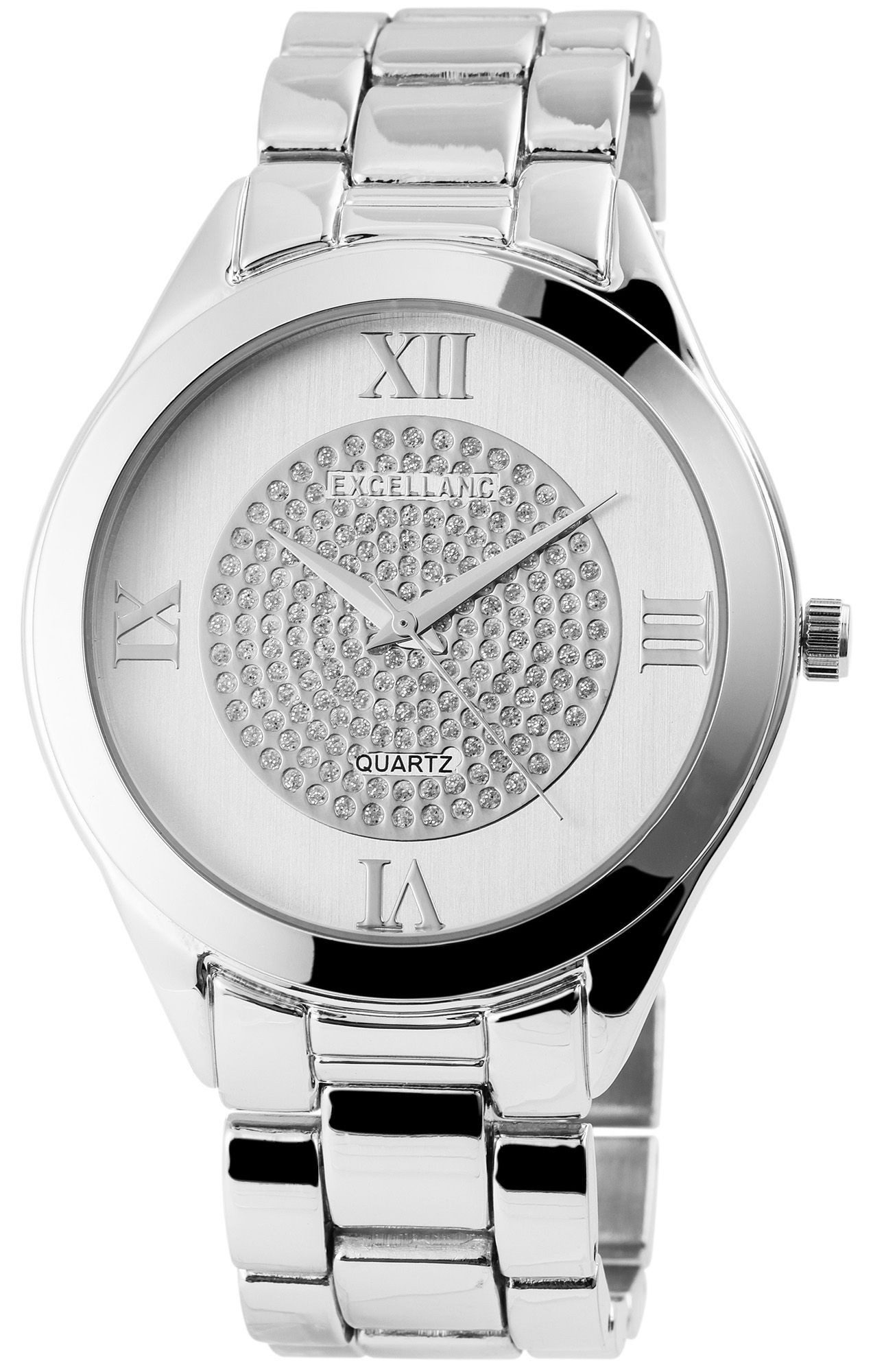 EXCELLANC Quarzuhr Crystal-Besatz, Damenuhr Metall