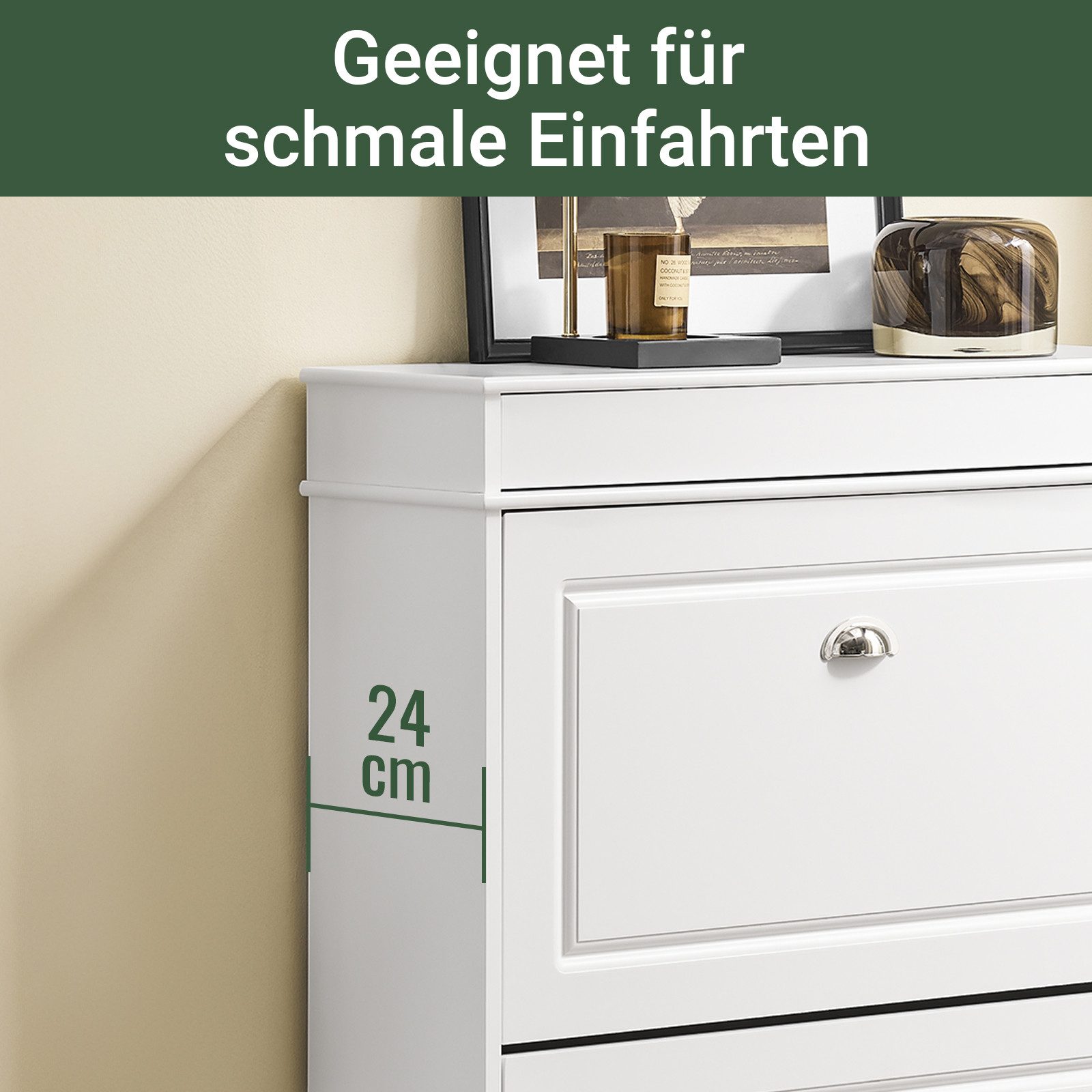 SoBuy Schuhschrank FSR78-L, Schuhkipper, Schuhregal, Schuhbank, mit Klappen mit 1/2/3/4 Klappen, Schuhschrank schmal, Schuhbank Schuhablage, Flur – Bild 4 von 5