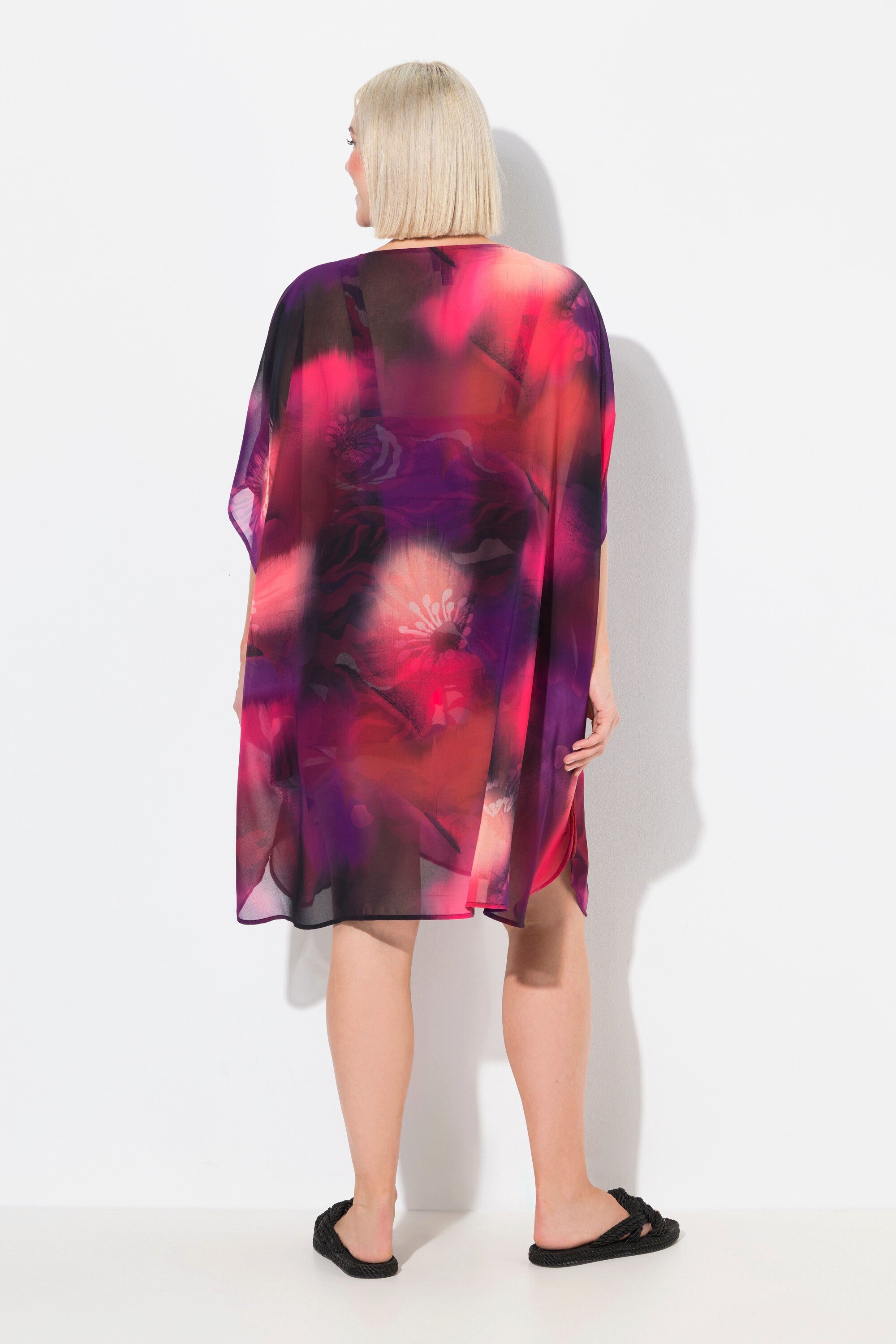 Ulla Popken Jerseykleid Tunika Chiffon Oversized V-Ausschnitt Halbarm