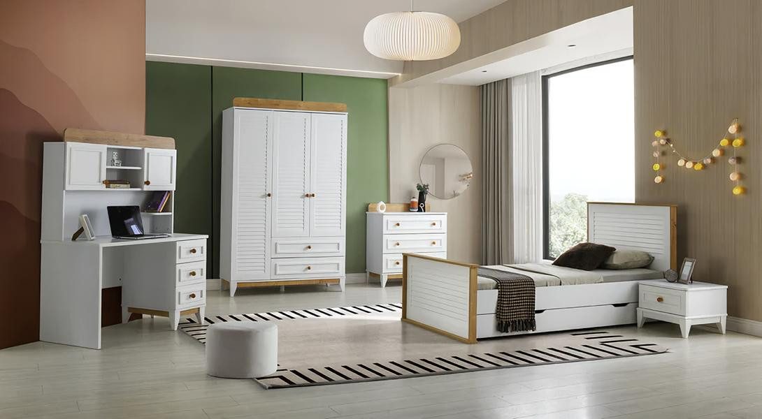 Jugendzimmer-Set Garnitur Kinderzimmer Komplete Bett Kindermöbel Holz