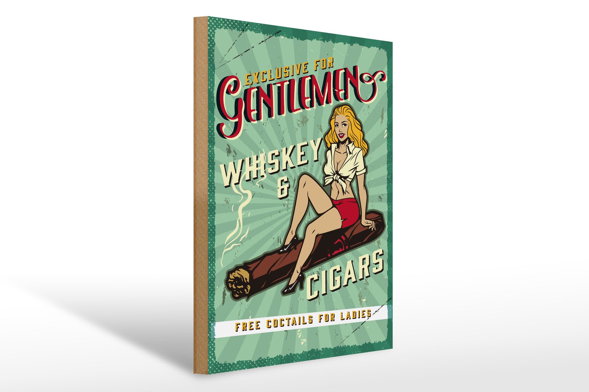 Holzbild Spruch Pinup Exlusive Gentleman Whiskey 30x40cm