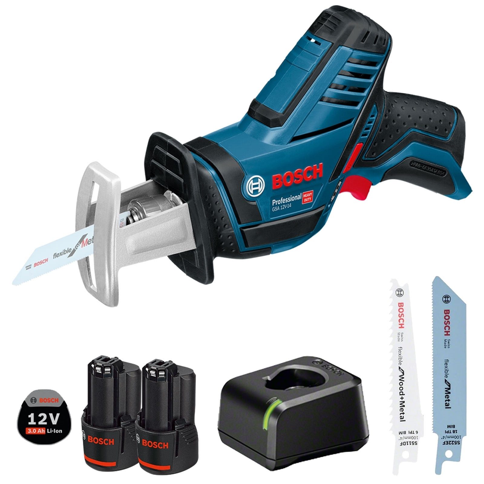 BOSCH Akku-Säbelsäge Bosch Akku-Säbelsäge GSA 12V-14 / 2x 3,0 Ah Akku + Ladegerät