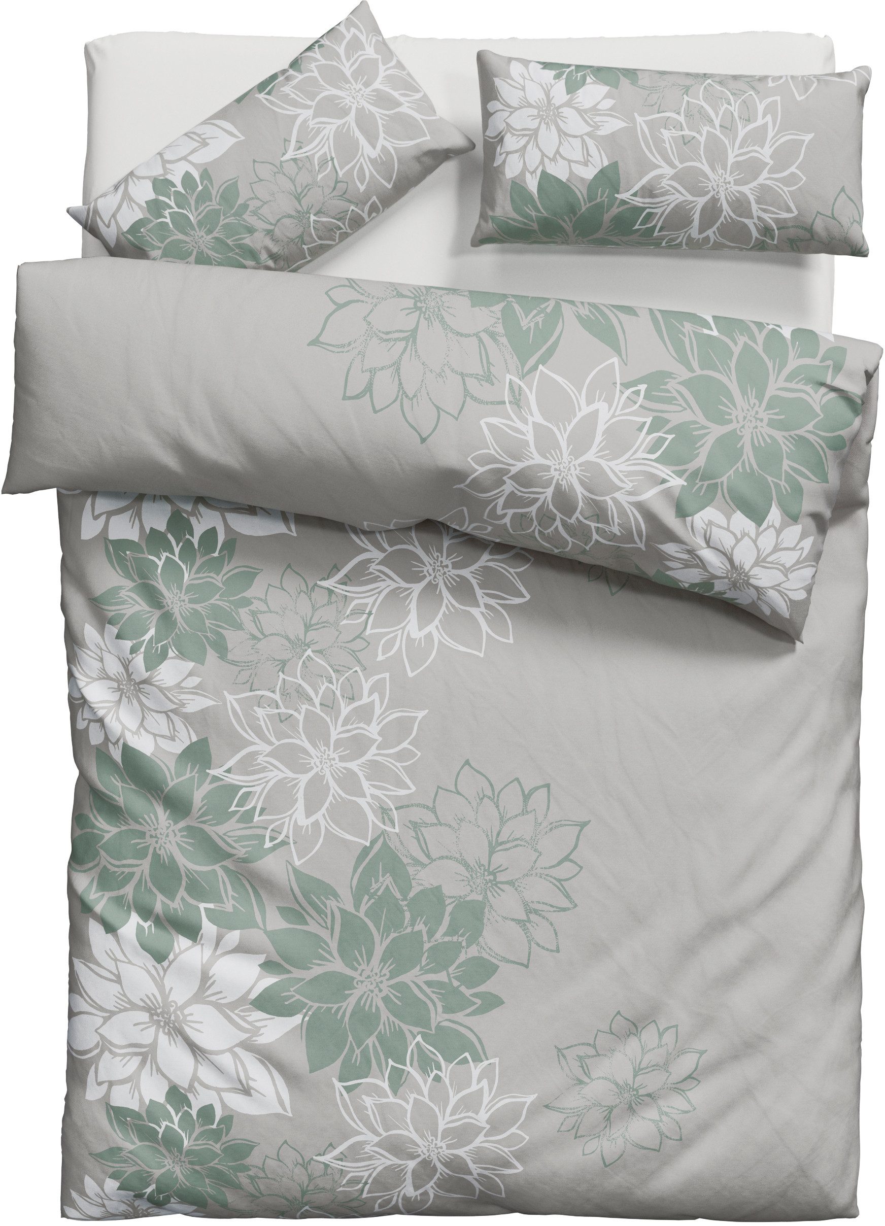 OTTO home Bettwäsche Susan in Gr. 135x200 oder 155x220 cm, Polycotton recycelt, 2 teilig, in verschiedenen Qualitäten, romantische Bettwäsche mit Blumen