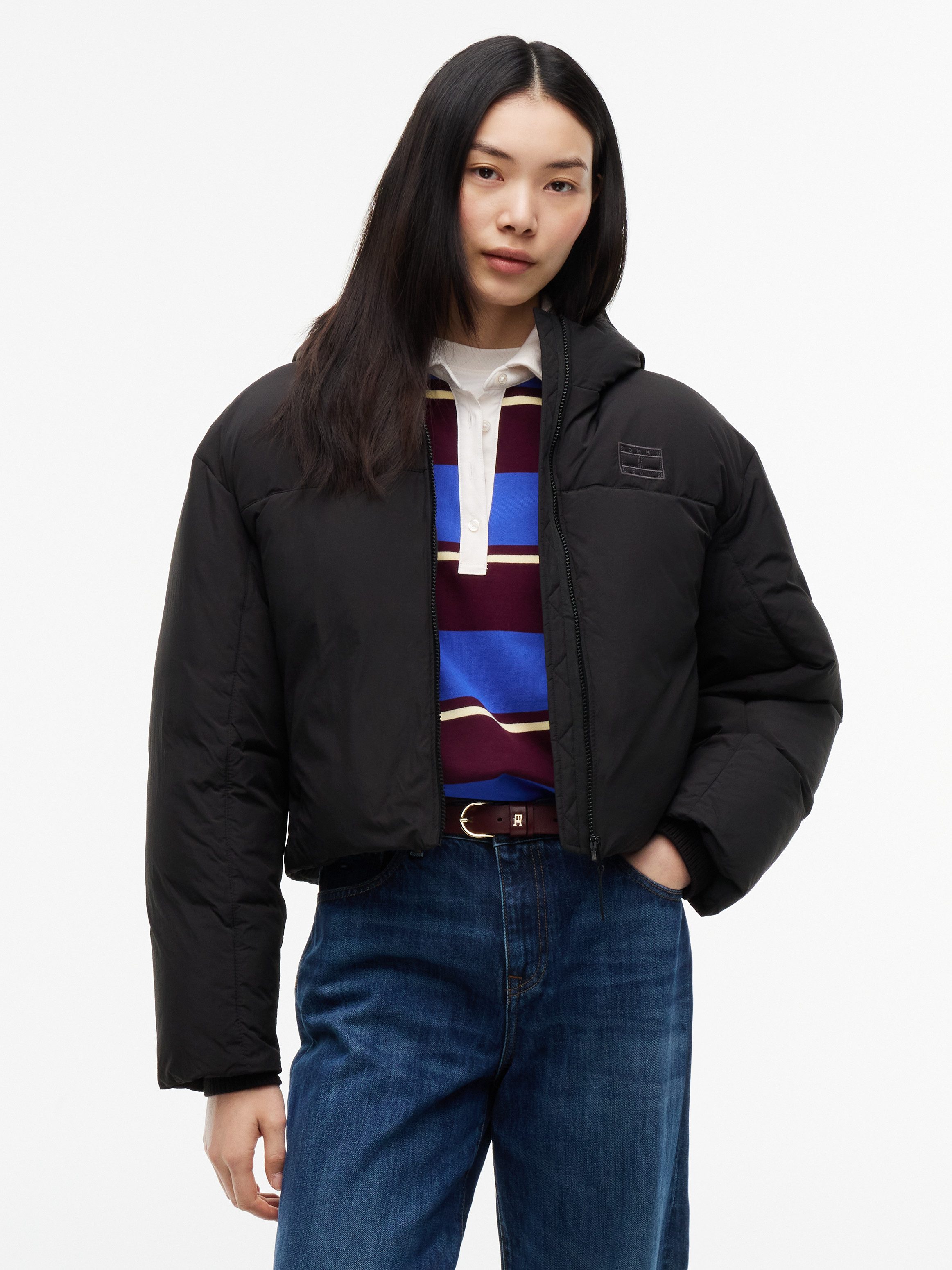 Tommy Jeans Steppjacke TJW HOODED FLAG PUFFER EXT Kunstfaser