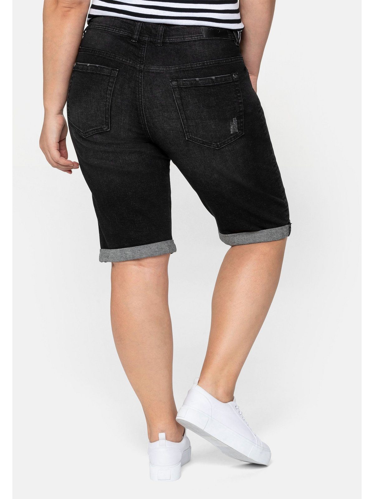 mit black Größen Große Denim Stretch-Anteil Sheego used Jeansbermudas