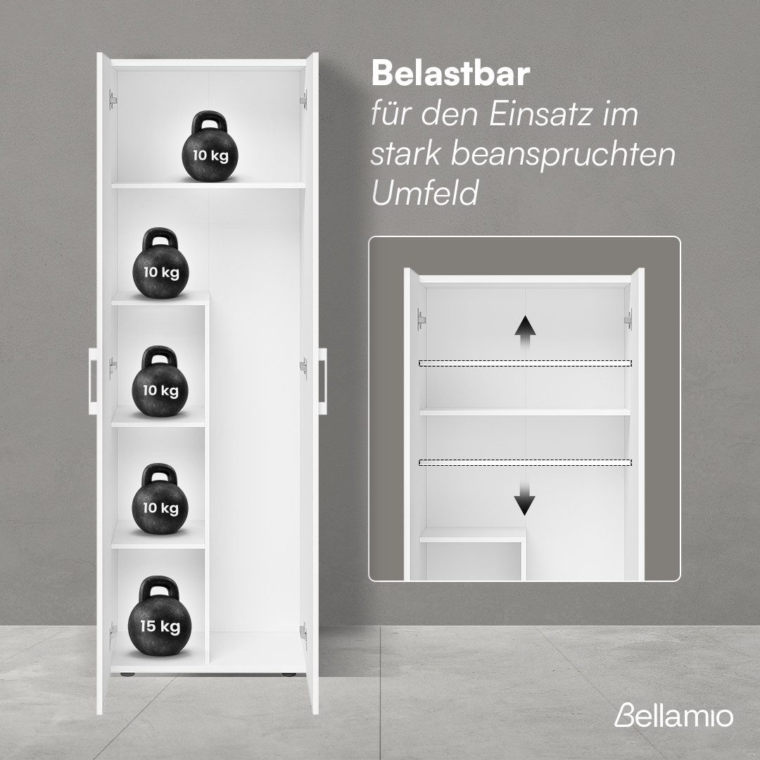 Bellamio Mehrzweckschrank-Set Apol, (Weiß, 2er-Set), Akten- und Besenschrank mit je 5 Fächern, inkl. Staubsaugerfach – Bild 5 von 5