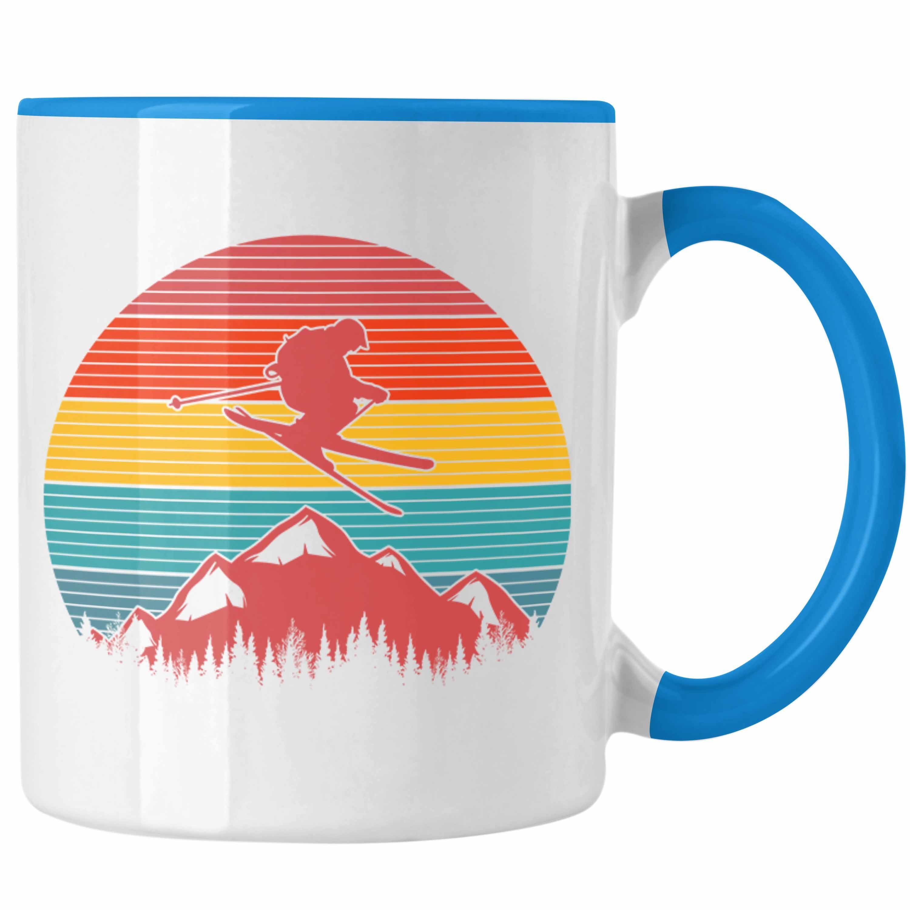 Trendation Geschenk Tasse Blau Trendation Geschenkidee - Berge Skifahrer Ski Tasse Geschenk Grafik Winter