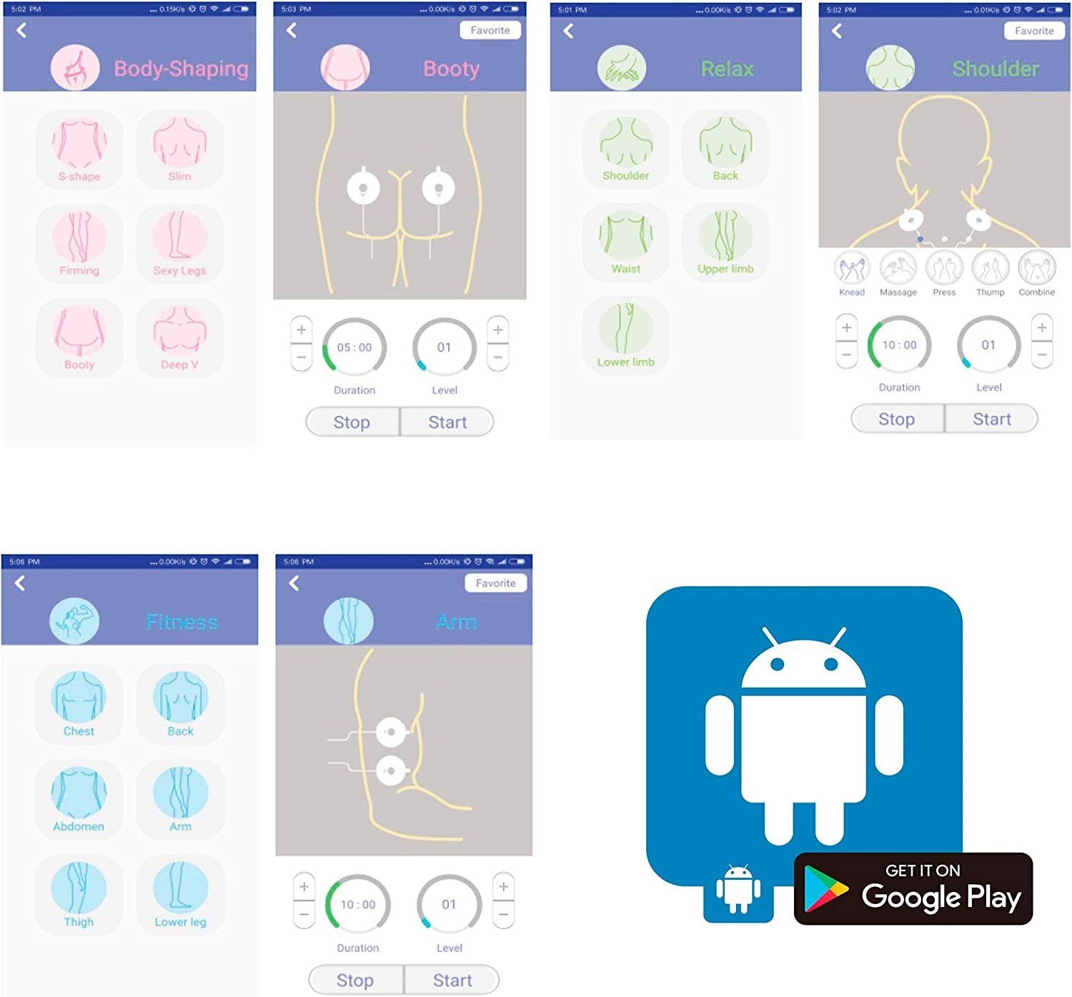 @tec Massagegerät EMS Massagegerät elektrisch mit App-Steuerung Android, Smartphone-Reizstromgerät, Elektronische Muskel Stimulation, Massage
