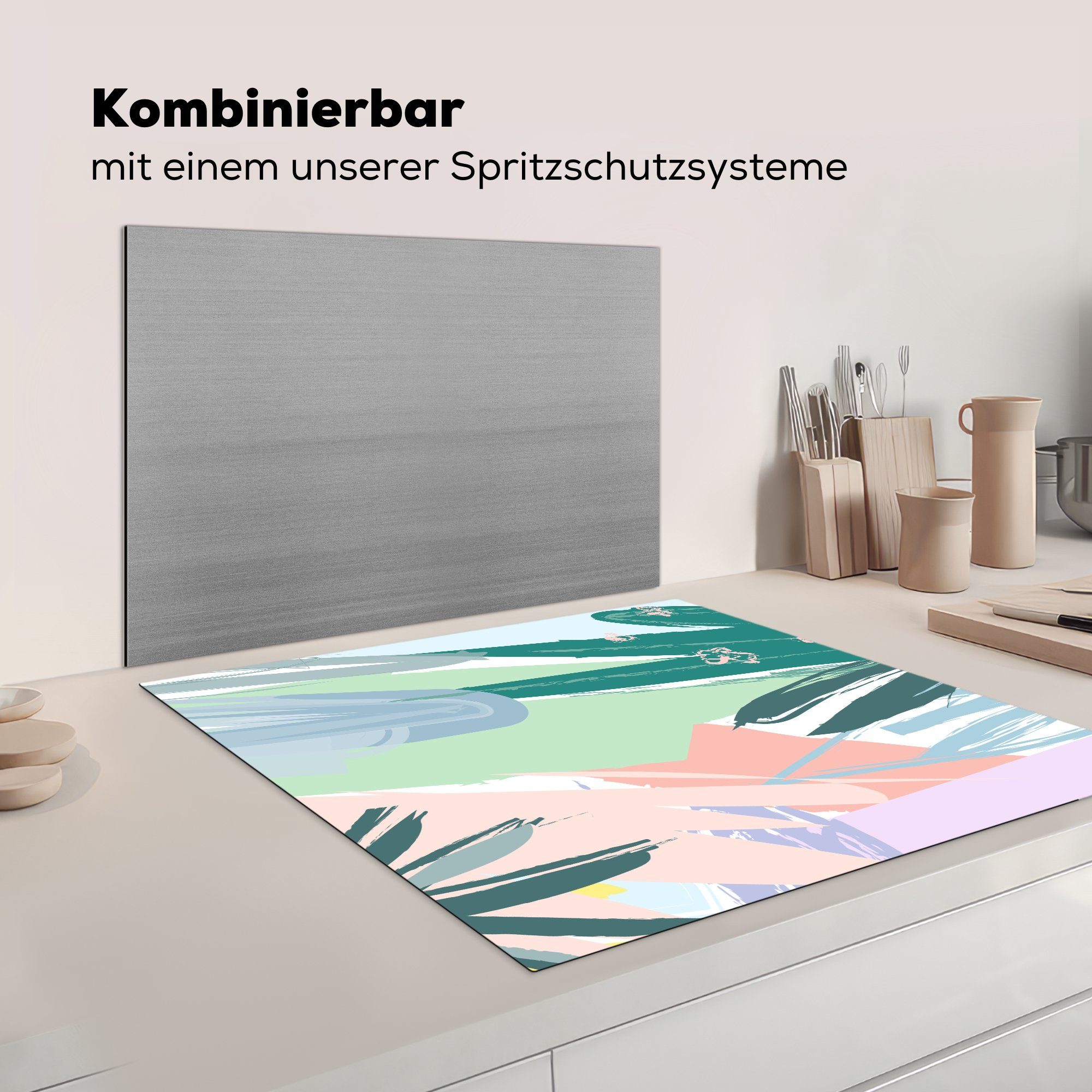 küche Lila Rot, 78x78 für MuchoWow Herdblende-/Abdeckplatte Ceranfeldabdeckung, cm, - Arbeitsplatte - Vinyl, tlg), Sommer (1 - Grün