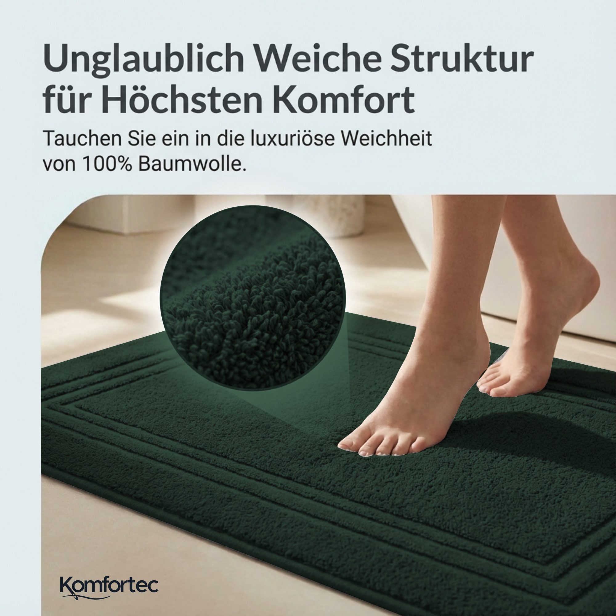 Komfortec Badematte Badvorleger aus 100% Baumwolle, 50x70 cm Duschvorleger, Waschbar Duschmatte, Frottee, Rechteckig, 600 g/m², 2er Set, Saugfähig & Schnelltroc – Bild 2 von 5