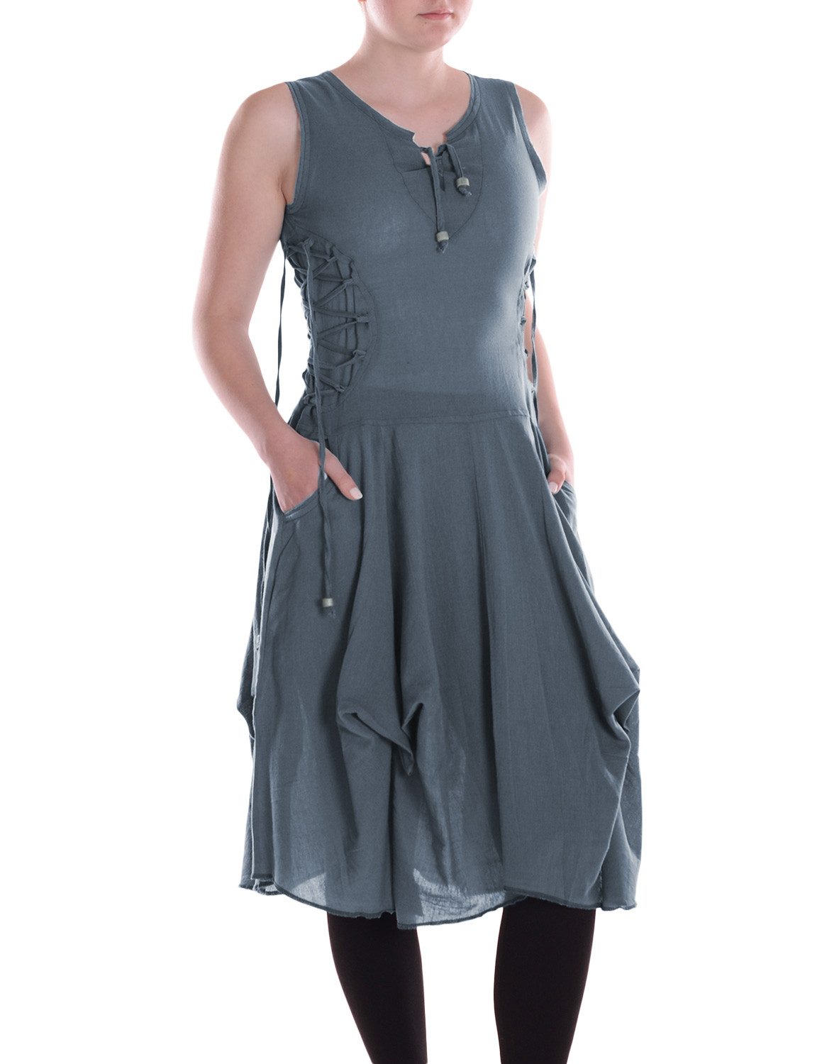 Vishes Midikleid Knielanges Kleid Baumwolle Casual verstellbares Kleid im Lagen-Design Alternative Bekleidung, Ethno, Hippie, Retro Style