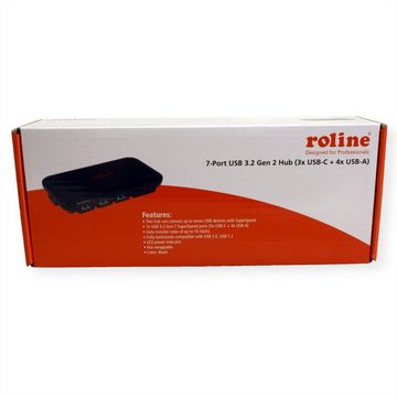 ROLINE USB 3.2 Gen 2 Hub, 7-fach (3x Typ C + 4x Typ A) Computer-Adapter