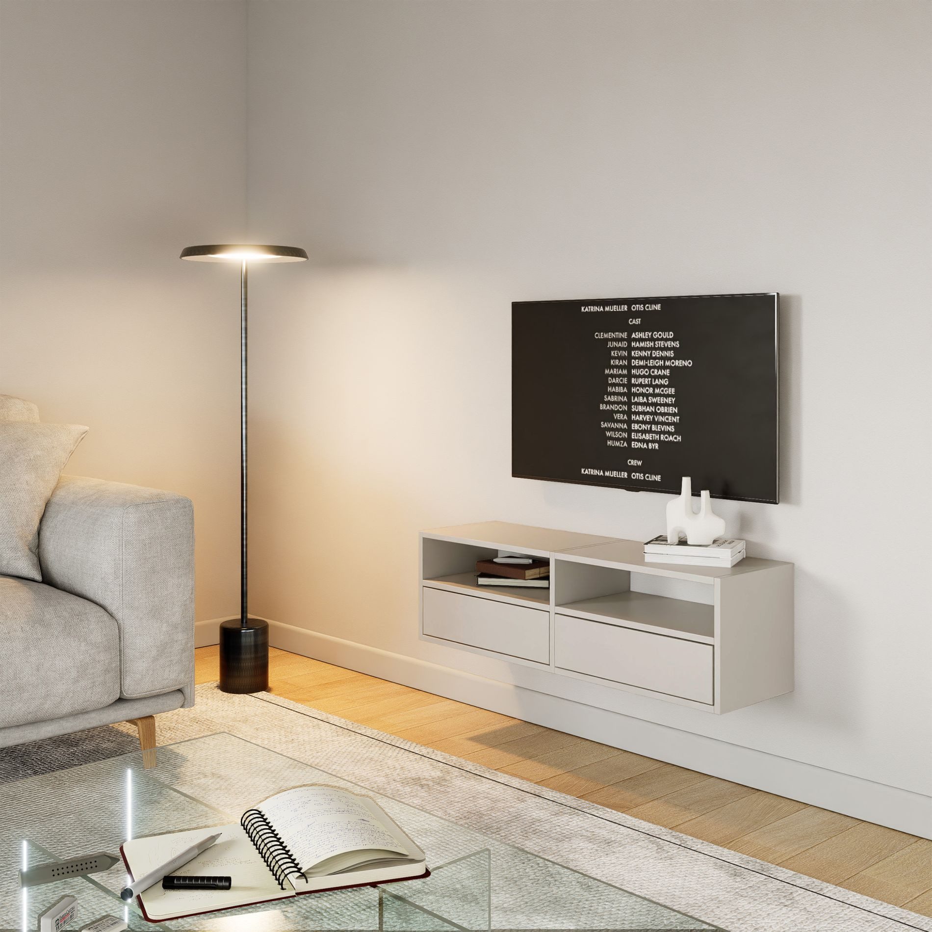 Selsey TV-Schrank FRAMME TV-Lowboard hängend 150 und 100 cm, mit Fächern und Ablagen
