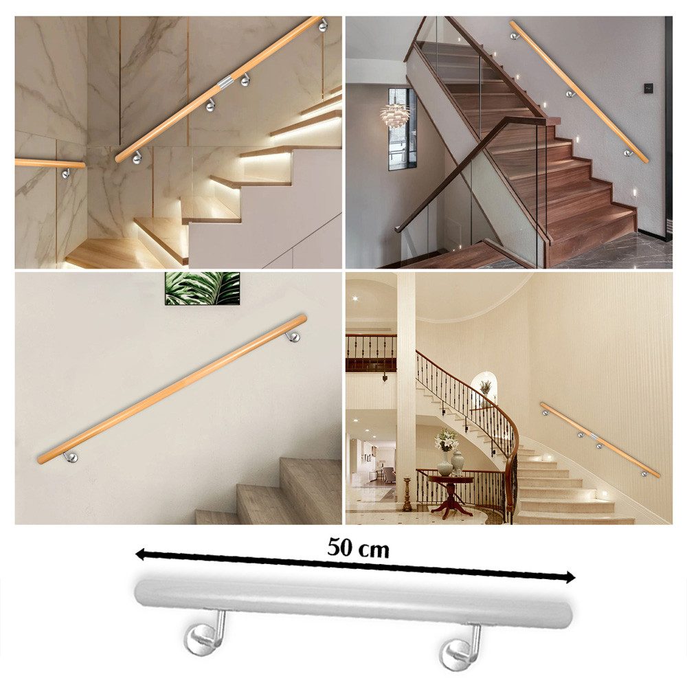 V2Aox Handlauf Buche Holz Handlauf Treppengeländer Wandhandlauf Treppe 50 - 500 cm, 50 cm Gesamtlänge – Bild 3 von 3