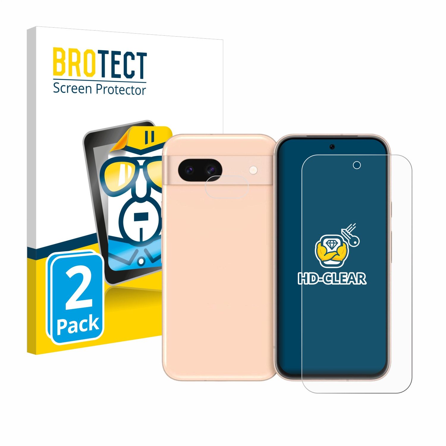 BROTECT Displayschutzfolie Schutzfolie für Google Pixel 8a (Display+Kamera), 2 Stück, Displayschutz Schutz Folie Klar Transparent