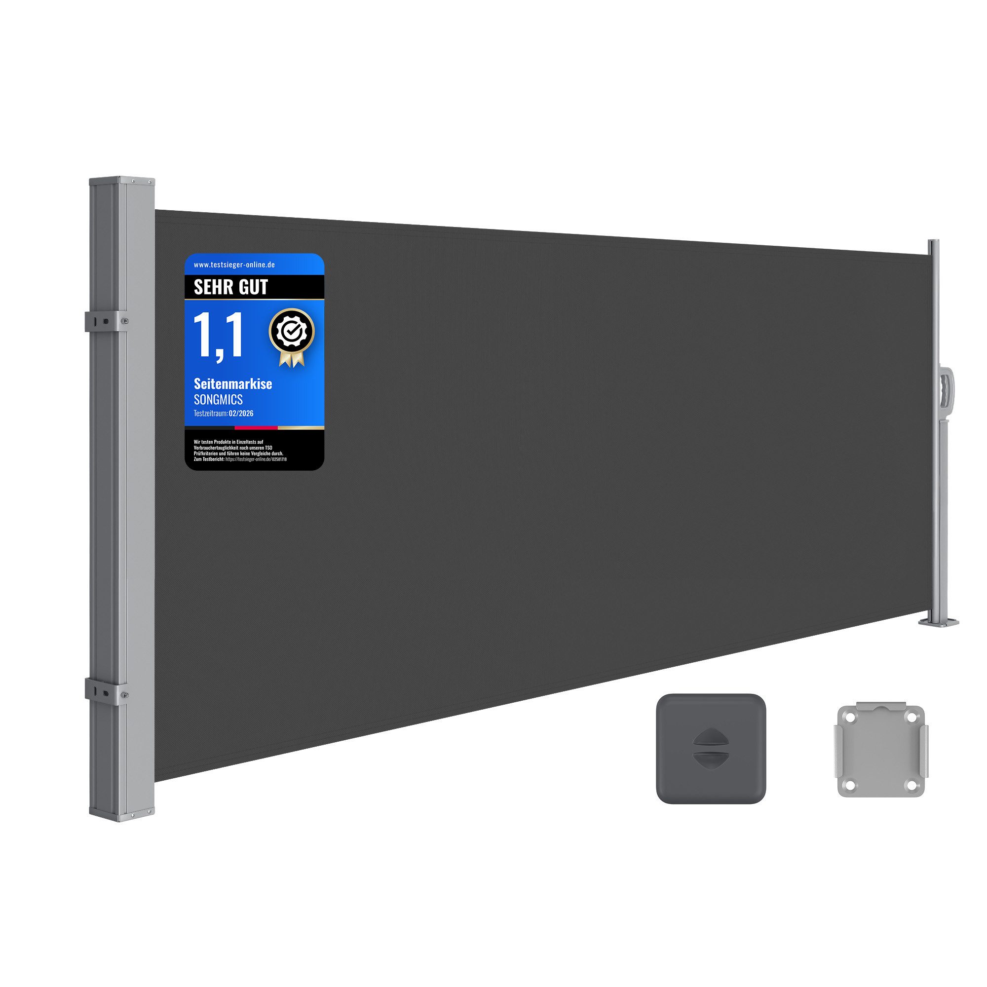 SONGMICS Seitenmarkise Sichtschutz mit Stahl-Kasten, rostbeständig, ausziehbar, 140 x 300 cm