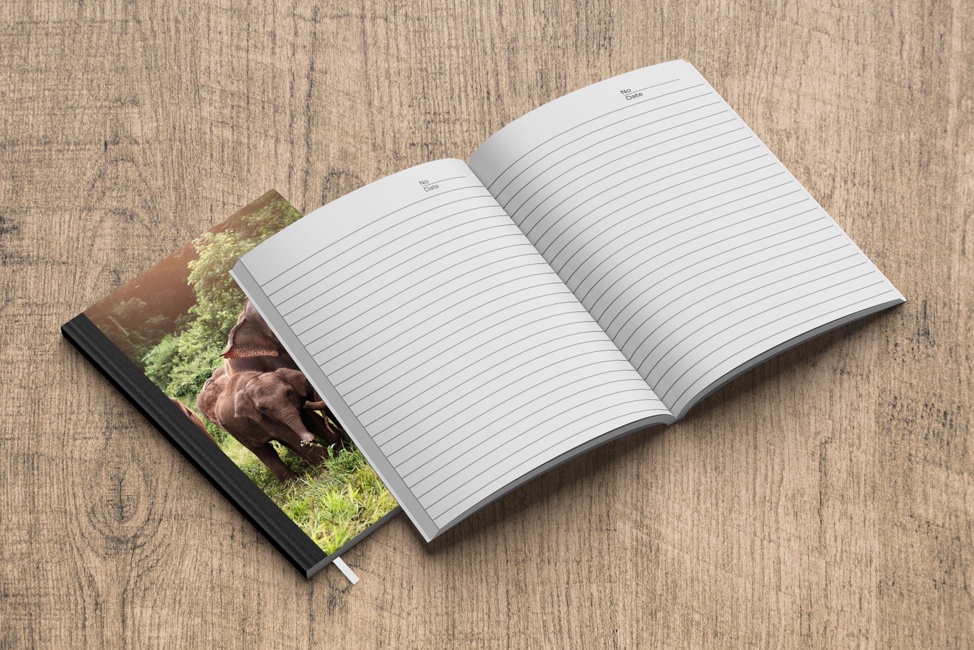 MuchoWow Notizbuch Elefant - Notizheft, Wald Journal, A5, - Gras Merkzettel, - Seiten, Haushaltsbuch Tagebuch, - 98 Grün, Tiere