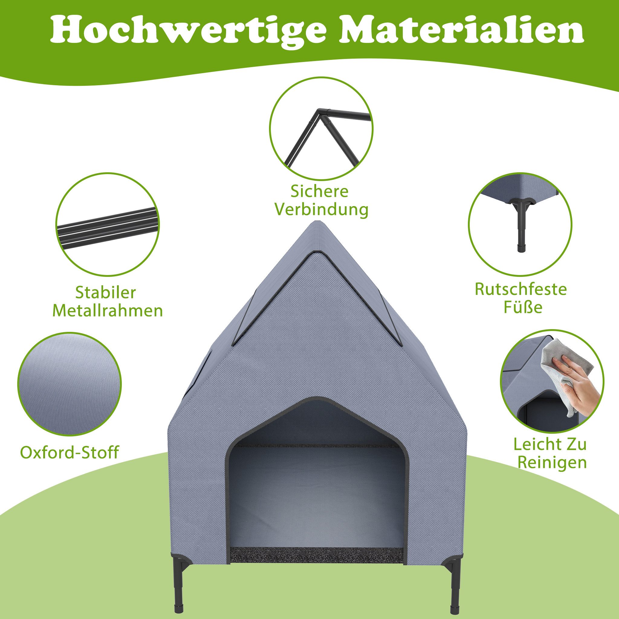 FIVMEN Hundebett Erhöhte überdachte Hundeliege Outdoor wetterfest, Katzenhäuschen mit abnehmbaren Füßen Schwarz S/M/L