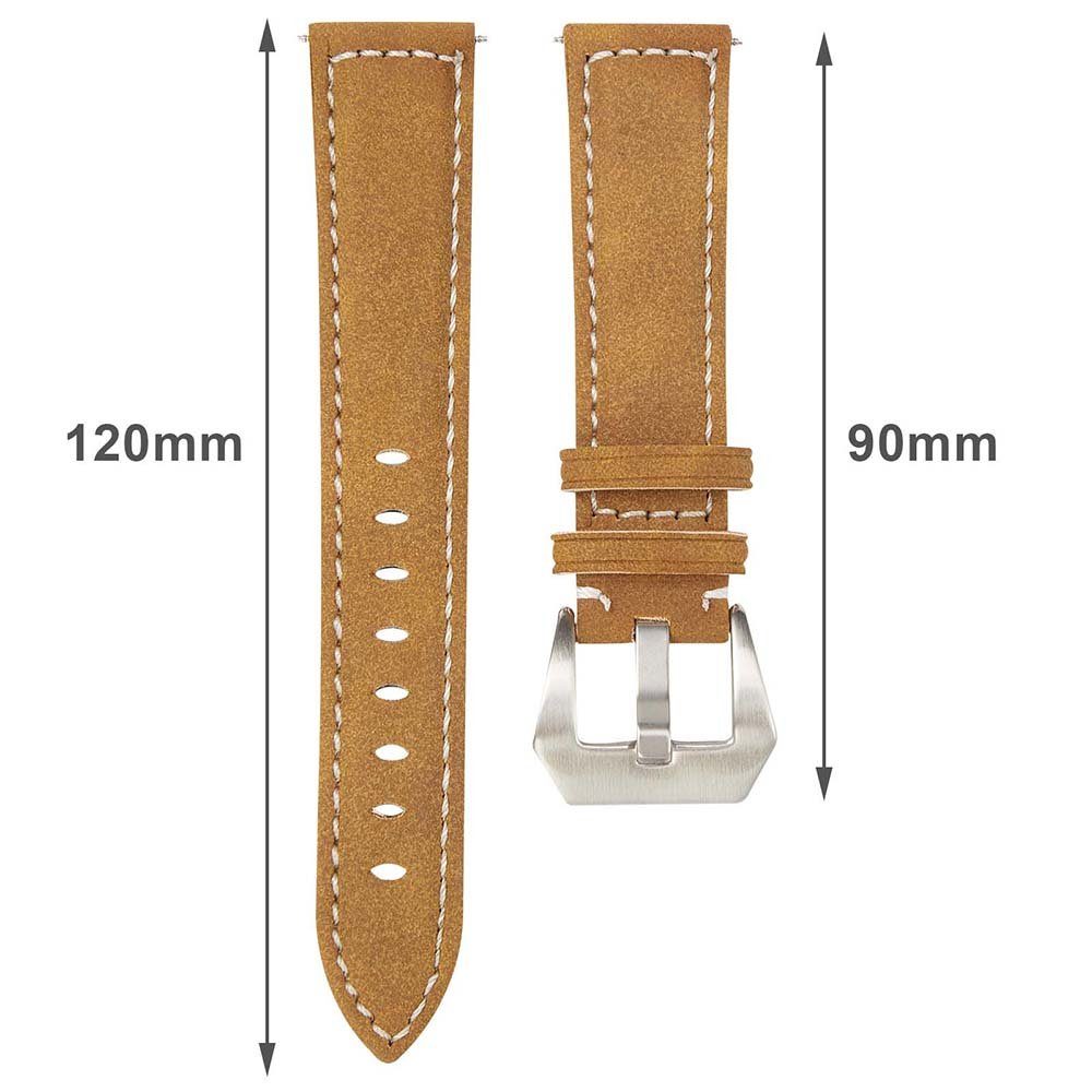 BTTO Smartwatch-Armband Leder Uhrenarmband für Ersatzarmband Silber mit Gelb Uhren, 24mm Edelstahl 18mm 22mm Armband Schnalle, 20mm