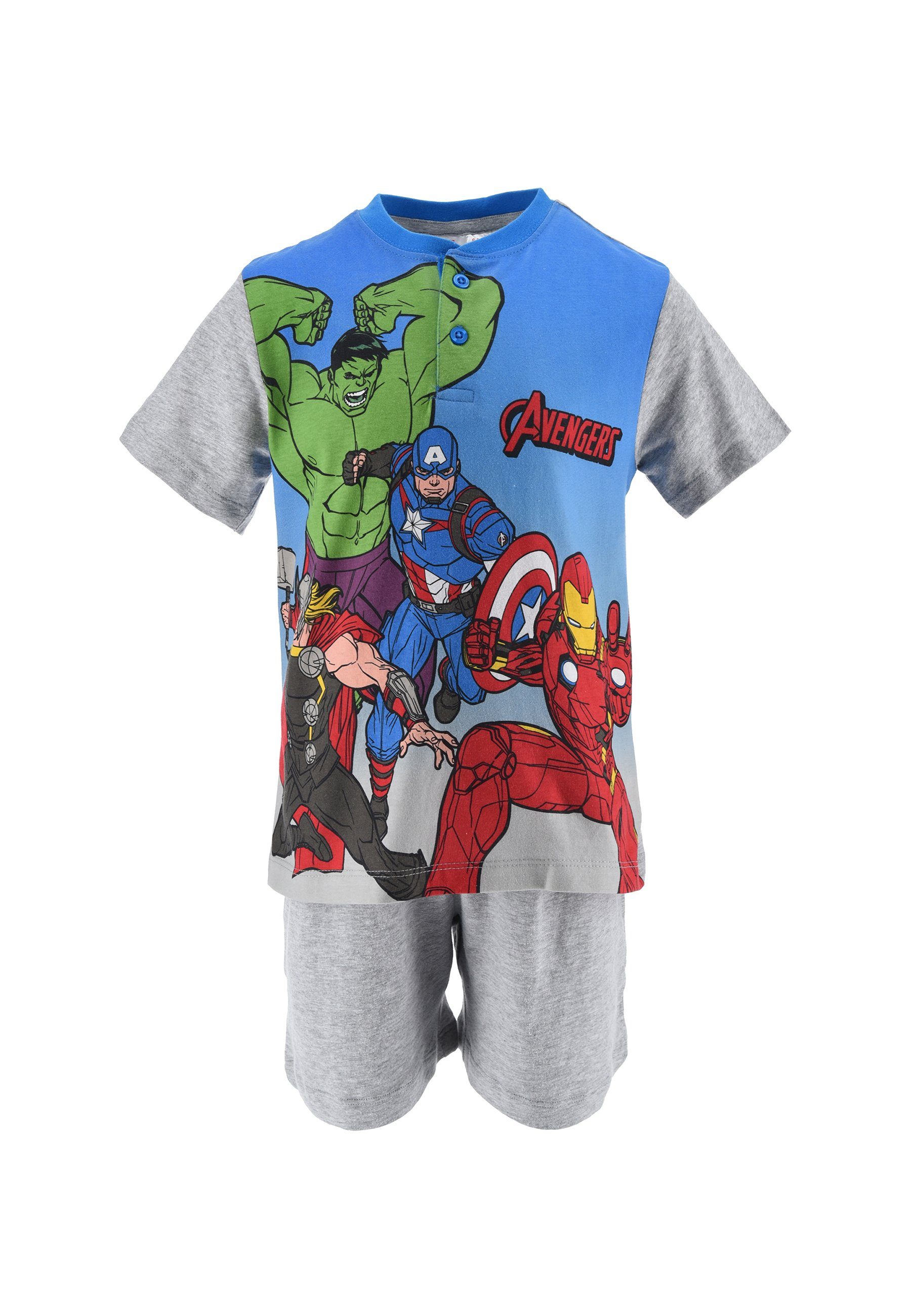 Kinder The AVENGERS tlg) Schlaf-Set Thor Man Iron Hulk Shorty Grau Jungen (2 Pyjama