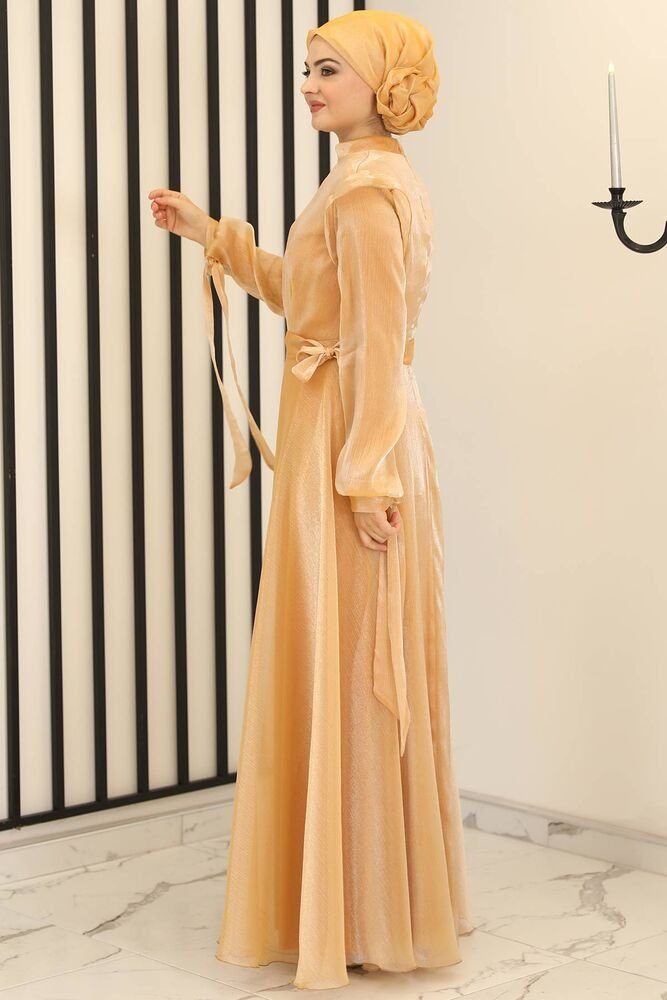 Abendkleid Damen Abaya Modest Abendkleid Fashion Abiye glänzend Gelb Modavitrini Blickdicht Kleid Hijab