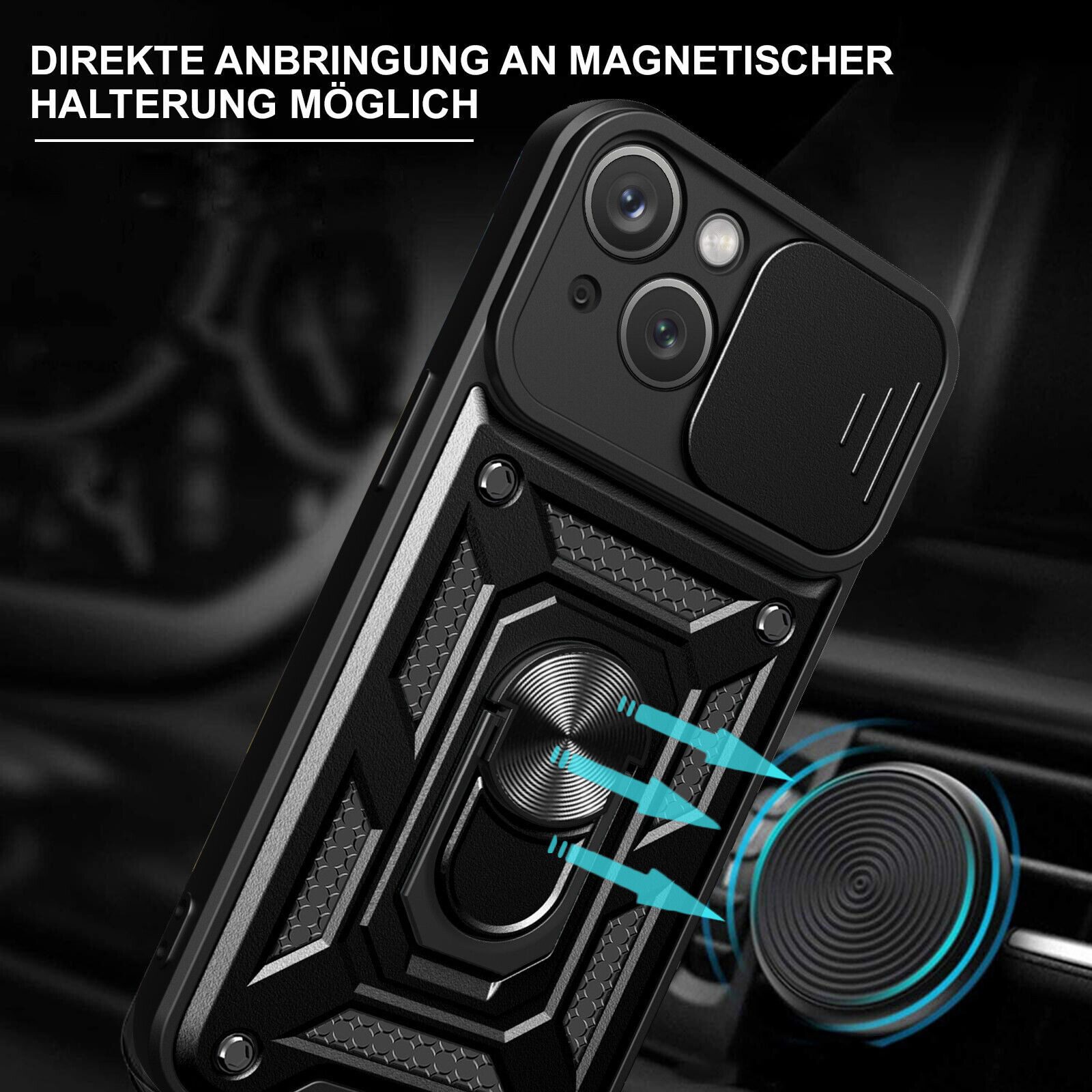 betterfon Handyhülle Panzerhülle für iPhone 15 / Pro / Pro Max / Plus mit Kameraschutz, Outdoorhülle mit Smartstand und Silikonkern