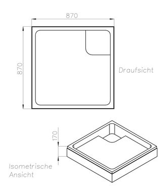 OTTOFOND Duschwanne, quadratisch, Sanitäracryl, Set, 90x90x6 cm, mit Wannenträger, Ablaufgarnitur und Fugendichtband