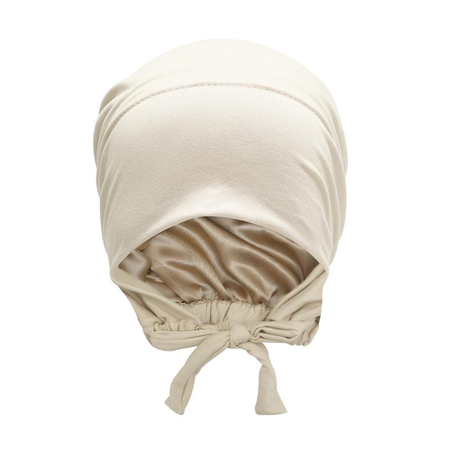LuxusKollektion Kopftuch Hijab Kappe Satin gefüttert Raffhalter Beige, (1-St)