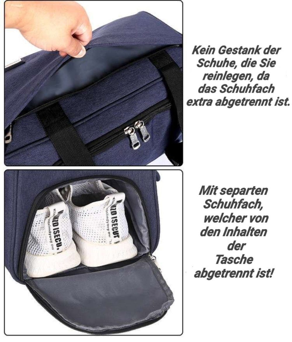 Reisetasche, Verarbeitung Blau Weekender, mit Hochwertige Sporttasche PRESO Schuhfach, Sporttasche BAG Fitnesstasche,