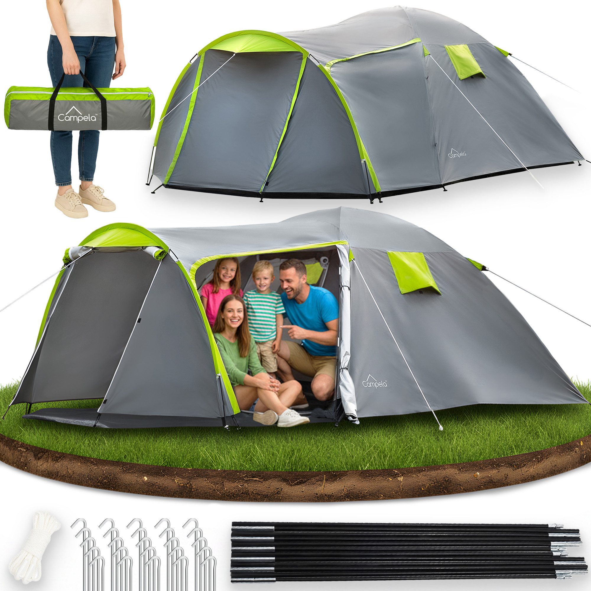 Campela Biwakzelt Tropical 4 Familienzelt – wasserdicht & leicht – ideal fürs Camping, Personen: 4