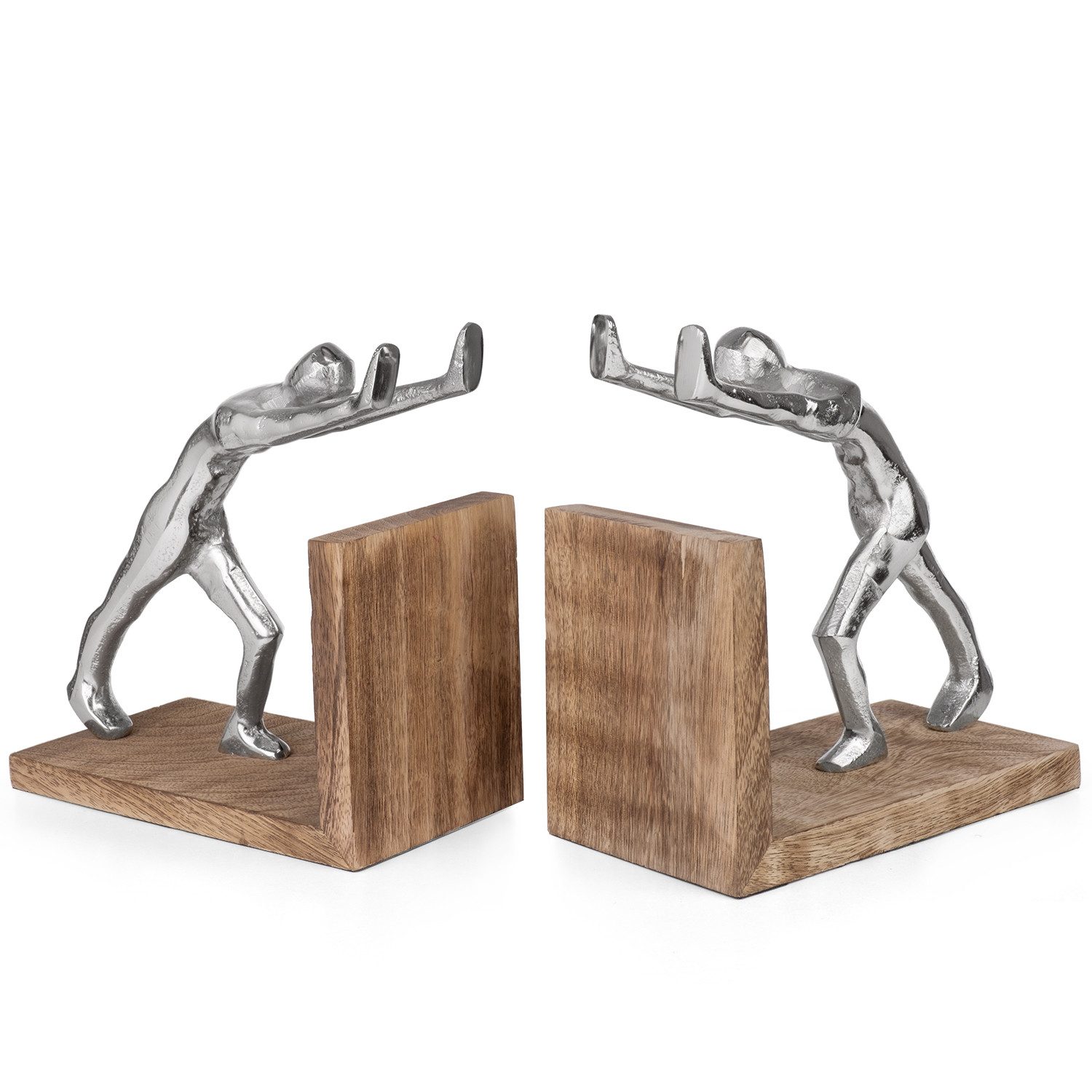 Moritz Skulptur Buchstützen Figuren Aluminium Mangoholz 2er-Set 18,5 cm, Holz, Tischdeko, Fensterdeko, Wanddeko, Holzdeko, Weihnachtsdeko