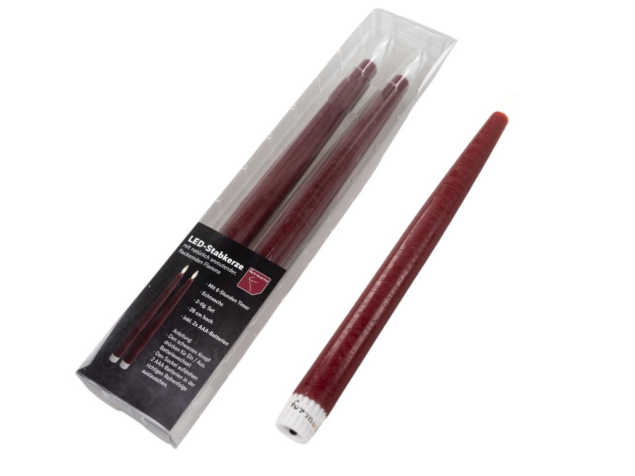 formano LED-Kerze Stabkerze Spitzkerze im 2er SET weiß oder bordeauxrot 28c günstig online kaufen