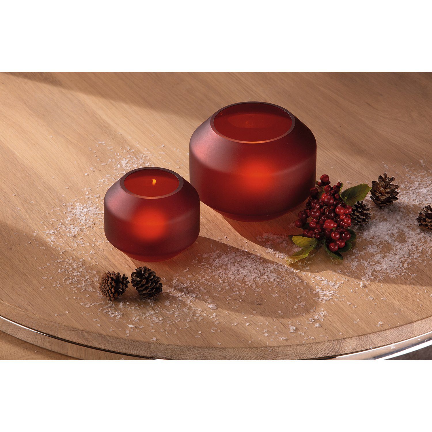 H.12cm Glas - Vase Teelichthalter x EILEEN mundgeblasen Fink - - außen foliert - rot Ø 15cm, Teelichthalter /