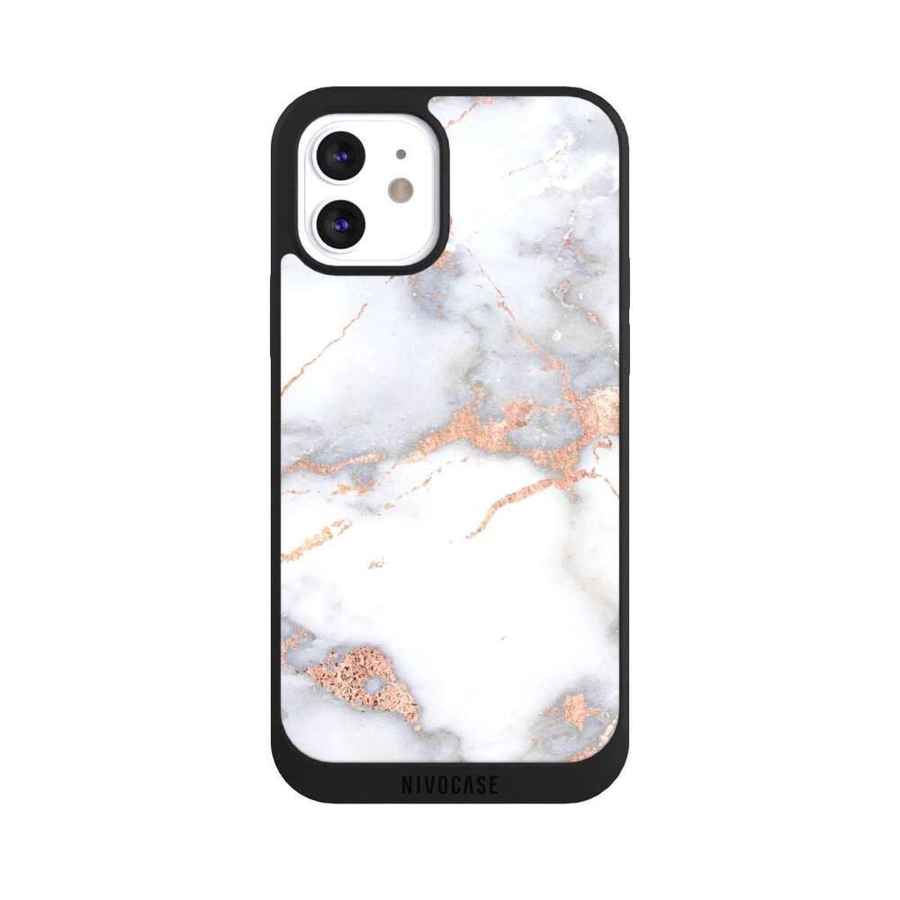 NIVOCASE Handyhülle Gold Marmor Glitzer Look White and Golden Marble Look, Apple iPhone 12 Handyhülle Hülle NIVOpure Case Schwarz